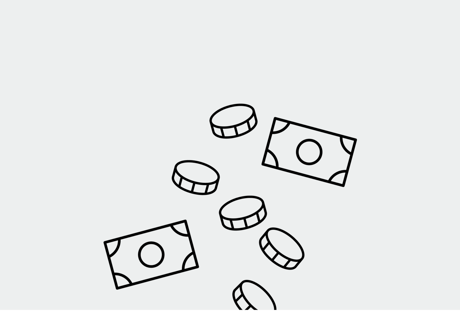 Icons von Münzen und Geldscheinen